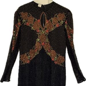 Vintage Fully Beaded Embellished Black Formal Dress